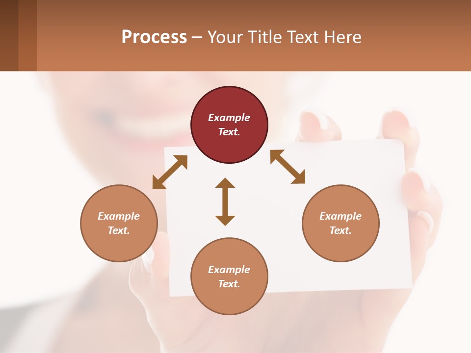 A Woman Holding A Business Card In Her Hand PowerPoint Template