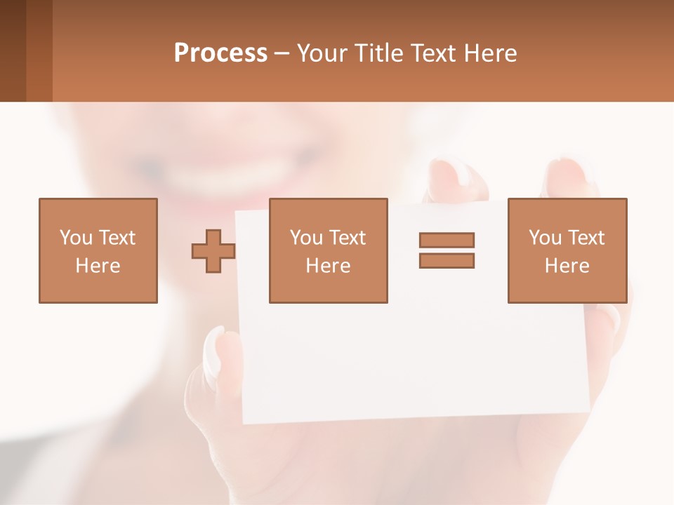A Woman Holding A Business Card In Her Hand PowerPoint Template