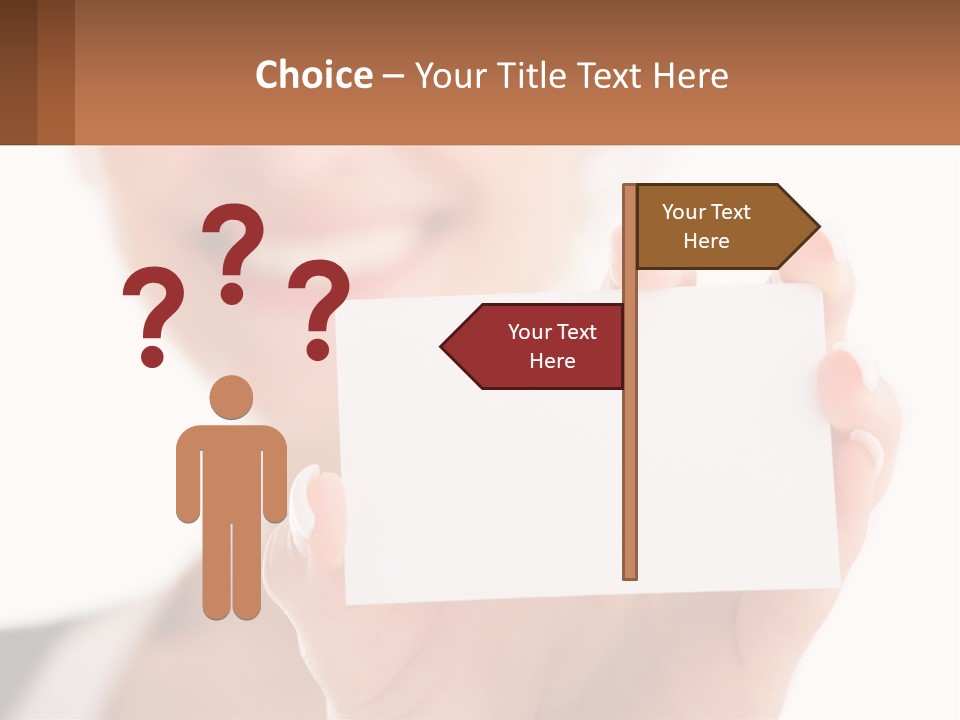 A Woman Holding A Business Card In Her Hand PowerPoint Template