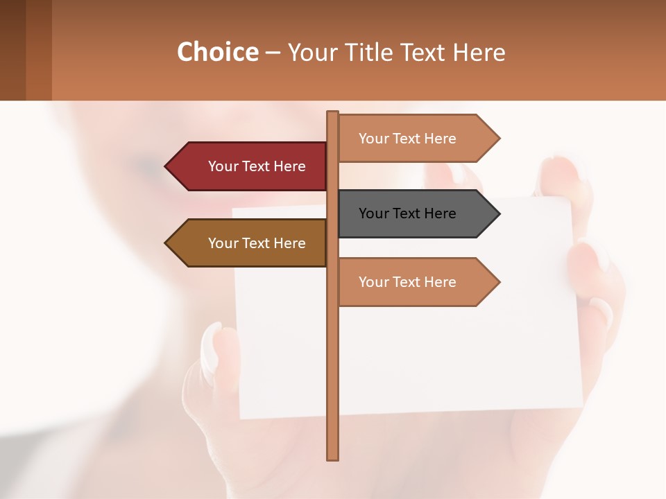 A Woman Holding A Business Card In Her Hand PowerPoint Template