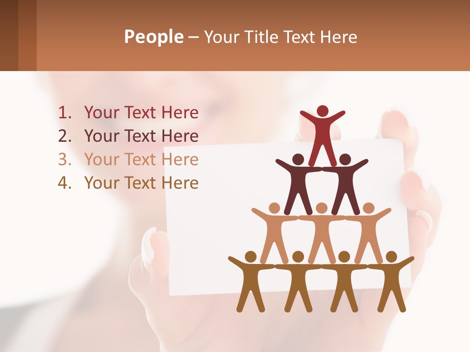 A Woman Holding A Business Card In Her Hand PowerPoint Template