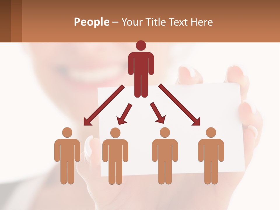 A Woman Holding A Business Card In Her Hand PowerPoint Template