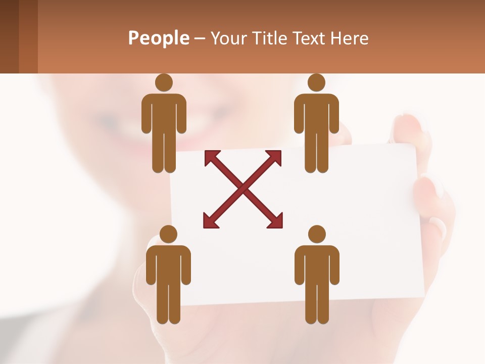 A Woman Holding A Business Card In Her Hand PowerPoint Template