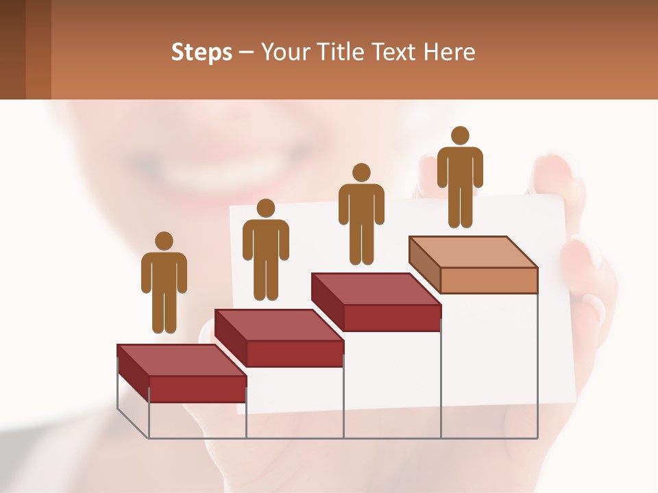 A Woman Holding A Business Card In Her Hand PowerPoint Template