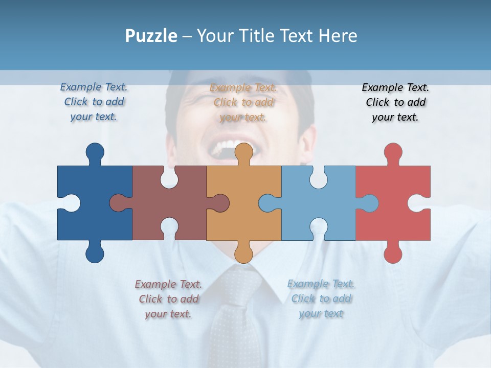 A Man In A Blue Shirt And Tie With His Arms Outstretched PowerPoint Template