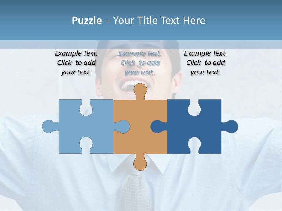 A Man In A Blue Shirt And Tie With His Arms Outstretched PowerPoint Template