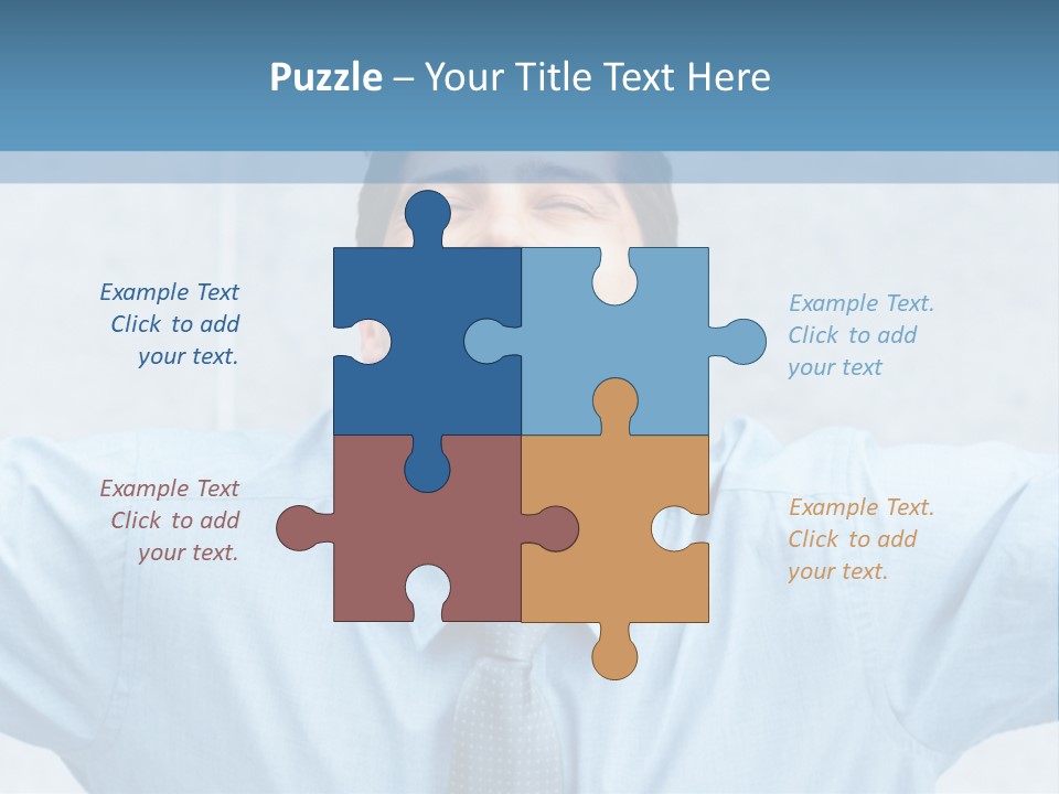 A Man In A Blue Shirt And Tie With His Arms Outstretched PowerPoint Template