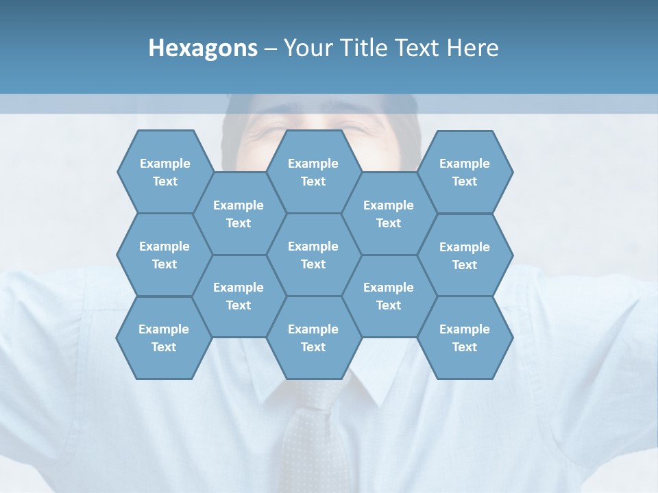 A Man In A Blue Shirt And Tie With His Arms Outstretched PowerPoint Template