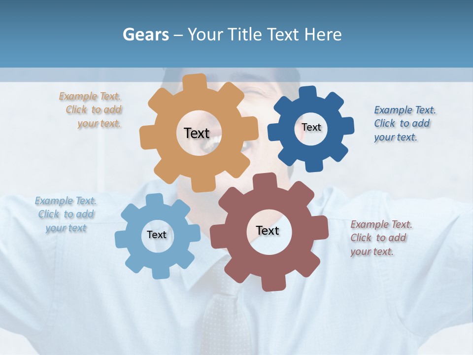 A Man In A Blue Shirt And Tie With His Arms Outstretched PowerPoint Template