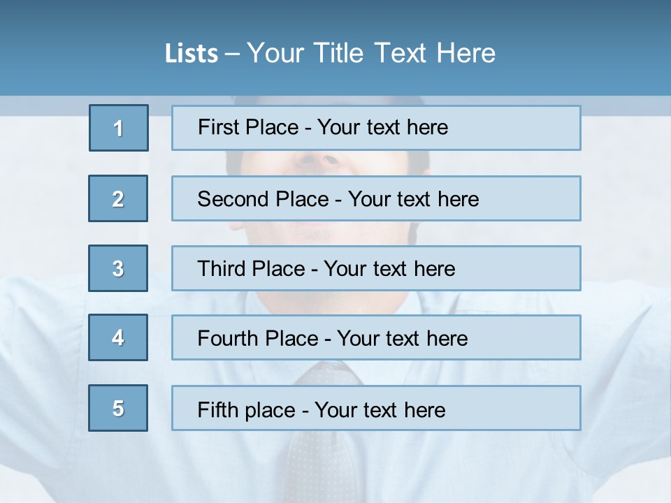 A Man In A Blue Shirt And Tie With His Arms Outstretched PowerPoint Template