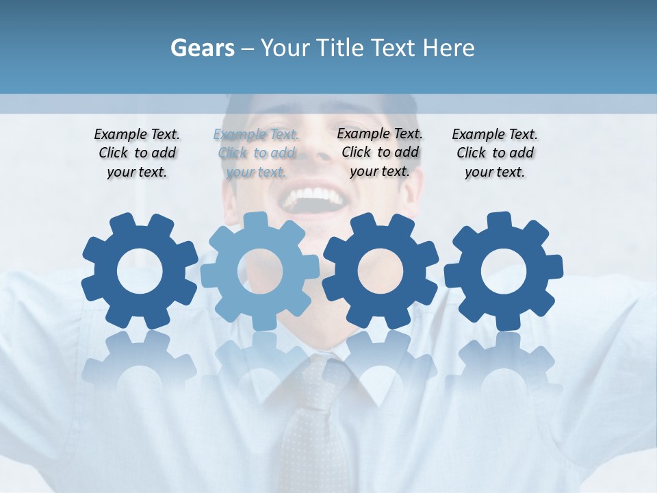 A Man In A Blue Shirt And Tie With His Arms Outstretched PowerPoint Template