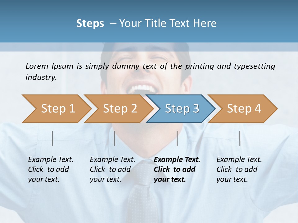 A Man In A Blue Shirt And Tie With His Arms Outstretched PowerPoint Template