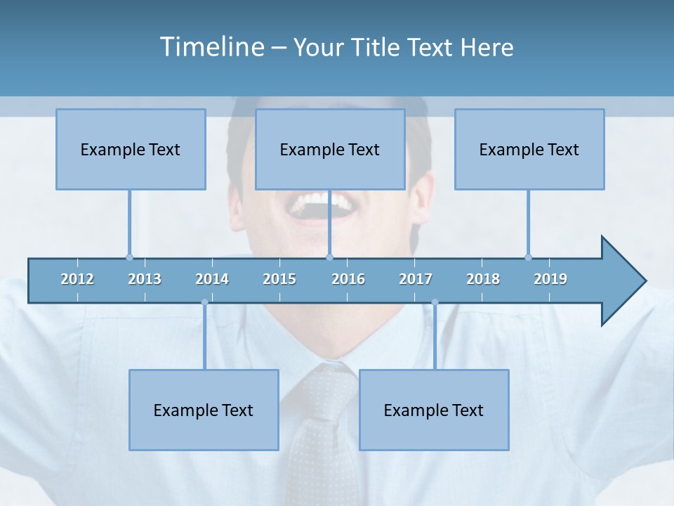 A Man In A Blue Shirt And Tie With His Arms Outstretched PowerPoint Template
