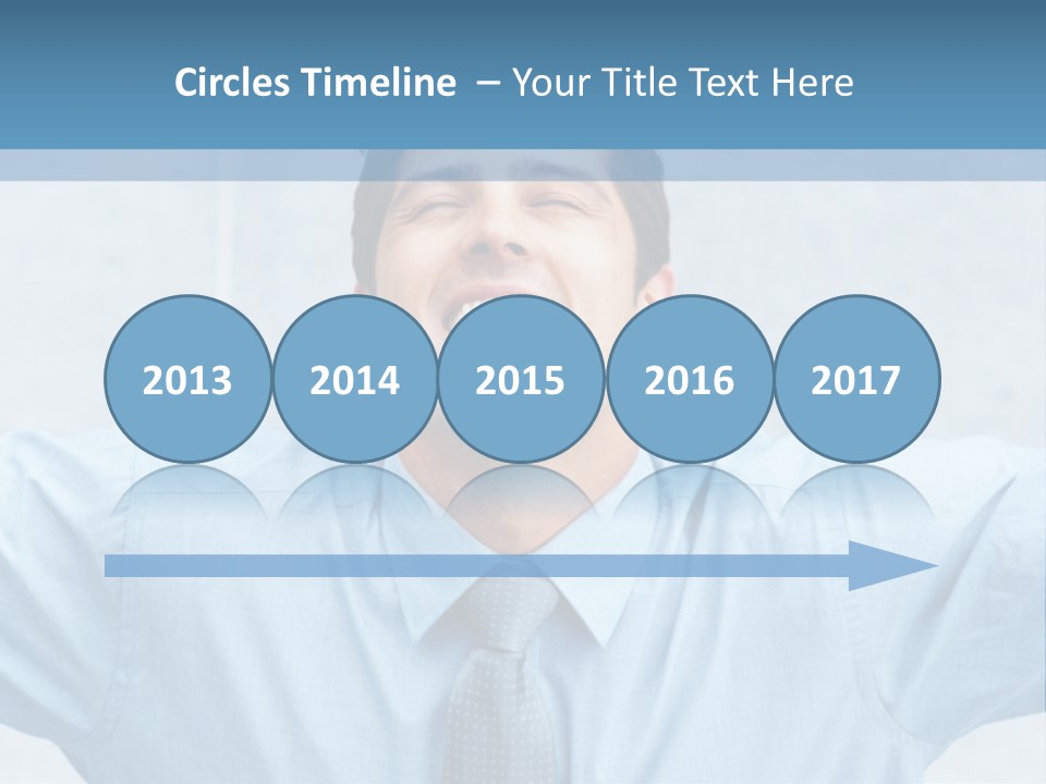 A Man In A Blue Shirt And Tie With His Arms Outstretched PowerPoint Template