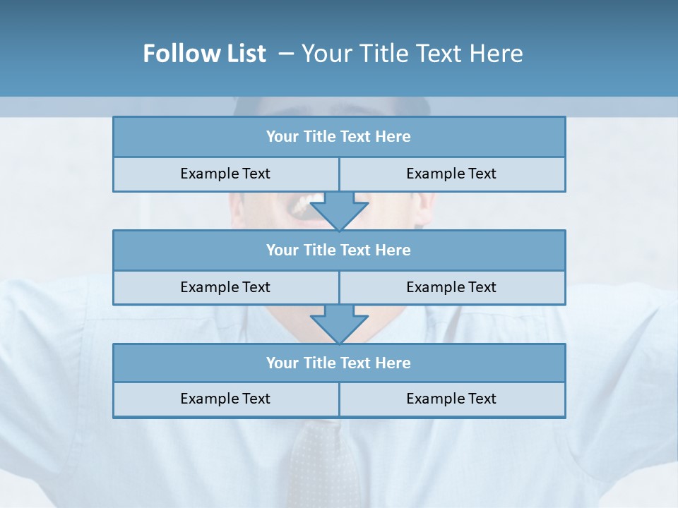A Man In A Blue Shirt And Tie With His Arms Outstretched PowerPoint Template