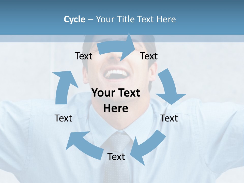 A Man In A Blue Shirt And Tie With His Arms Outstretched PowerPoint Template