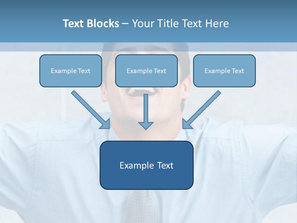 A Man In A Blue Shirt And Tie With His Arms Outstretched PowerPoint Template