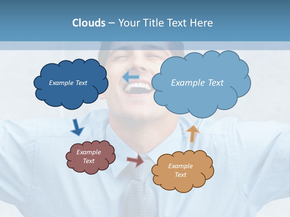 A Man In A Blue Shirt And Tie With His Arms Outstretched PowerPoint Template