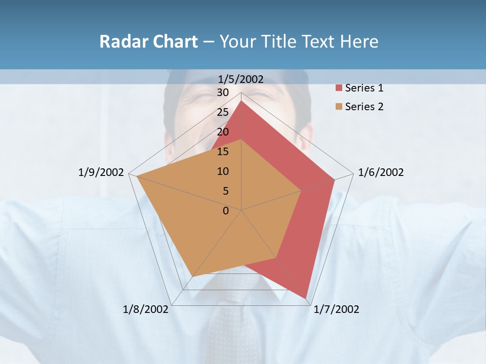 A Man In A Blue Shirt And Tie With His Arms Outstretched PowerPoint Template