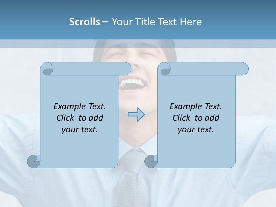 A Man In A Blue Shirt And Tie With His Arms Outstretched PowerPoint Template