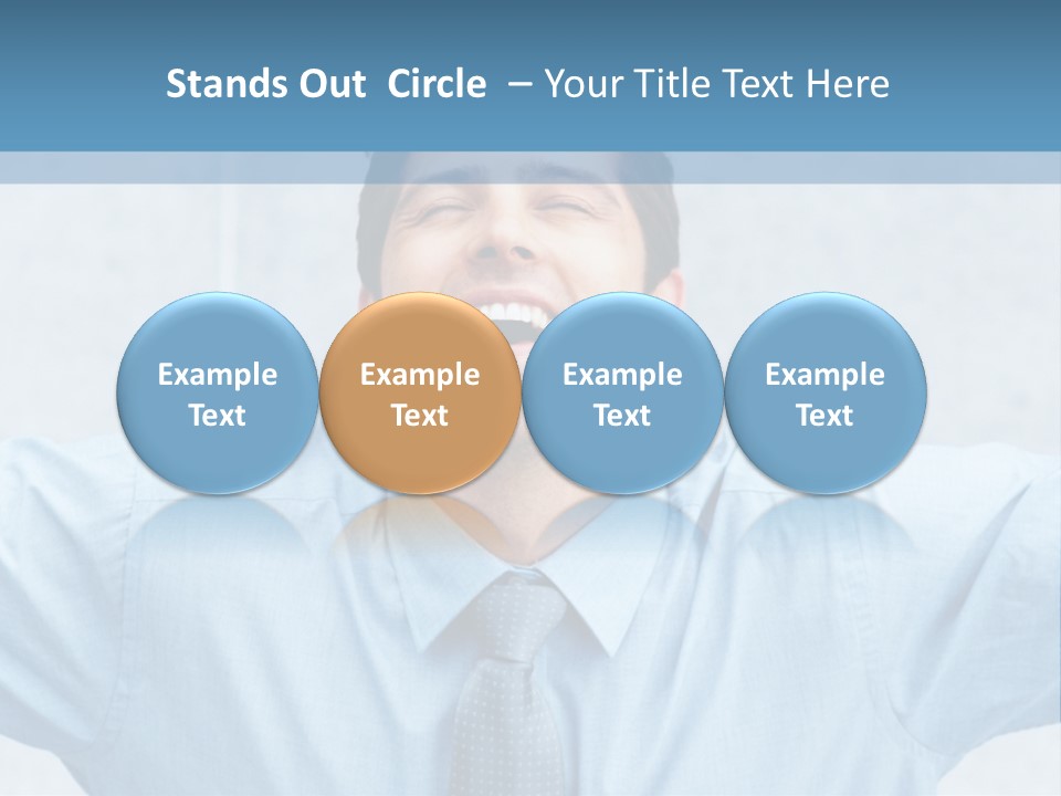 A Man In A Blue Shirt And Tie With His Arms Outstretched PowerPoint Template