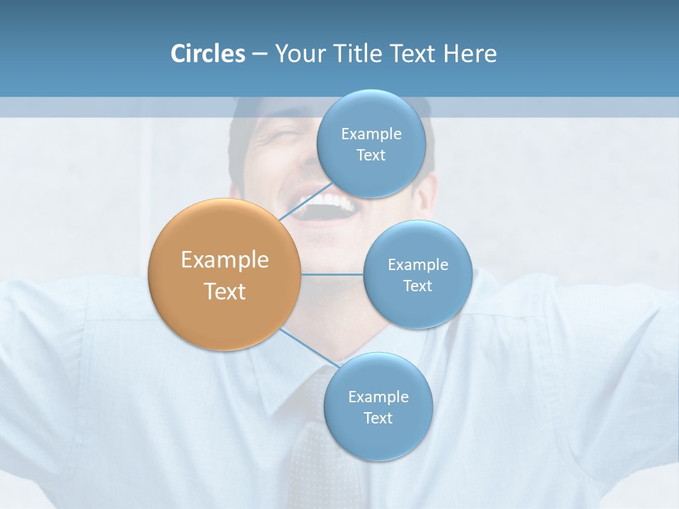 A Man In A Blue Shirt And Tie With His Arms Outstretched PowerPoint Template