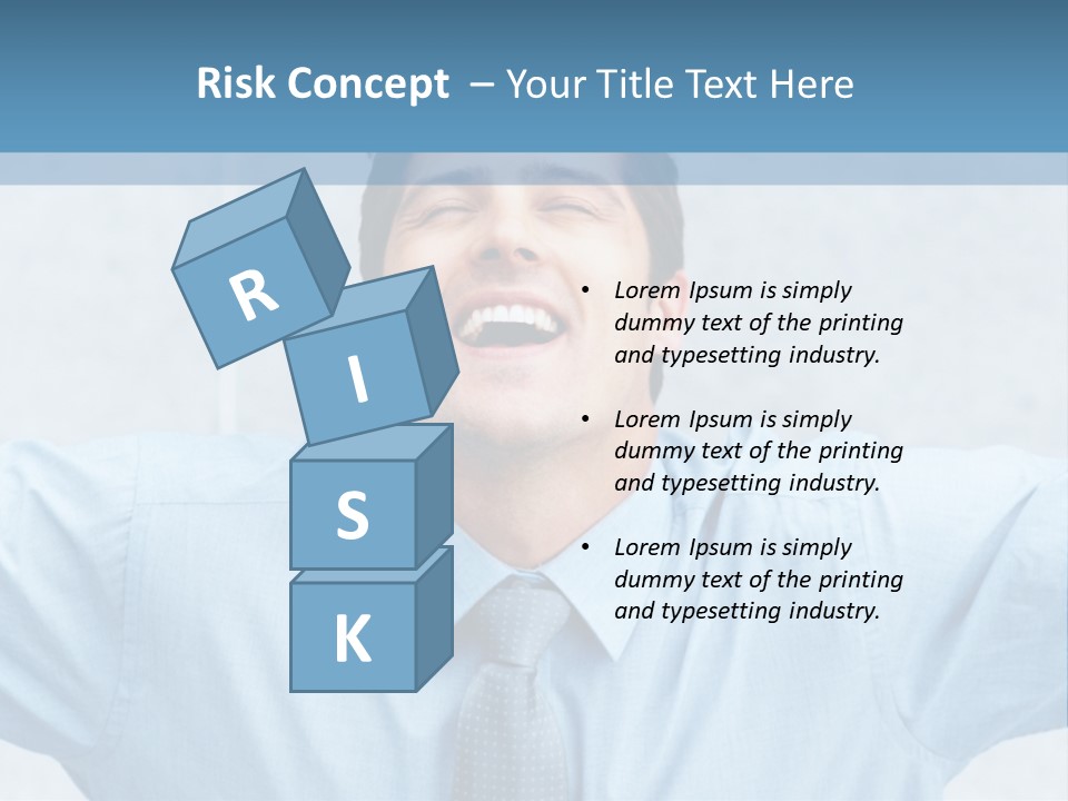 A Man In A Blue Shirt And Tie With His Arms Outstretched PowerPoint Template