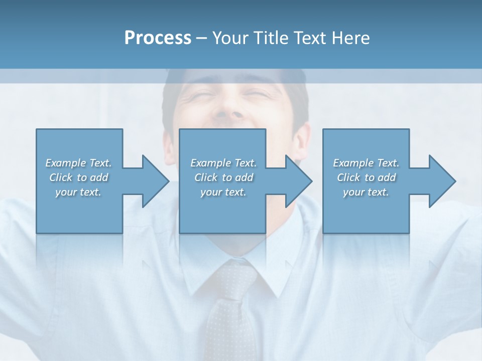 A Man In A Blue Shirt And Tie With His Arms Outstretched PowerPoint Template