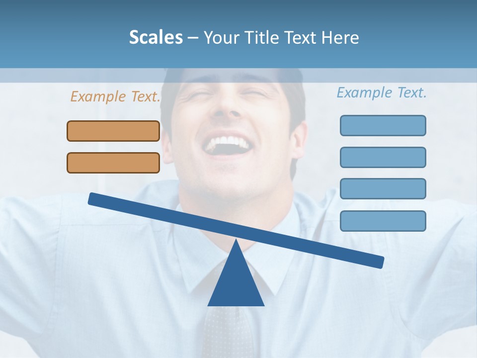 A Man In A Blue Shirt And Tie With His Arms Outstretched PowerPoint Template