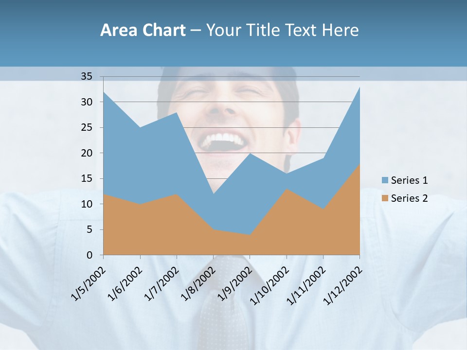A Man In A Blue Shirt And Tie With His Arms Outstretched PowerPoint Template