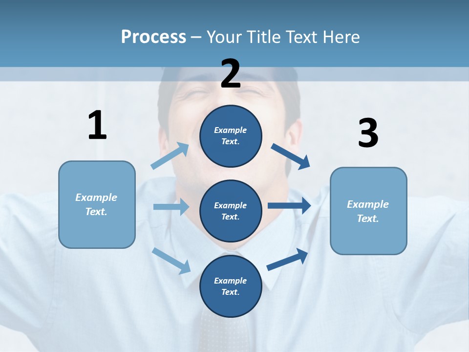 A Man In A Blue Shirt And Tie With His Arms Outstretched PowerPoint Template