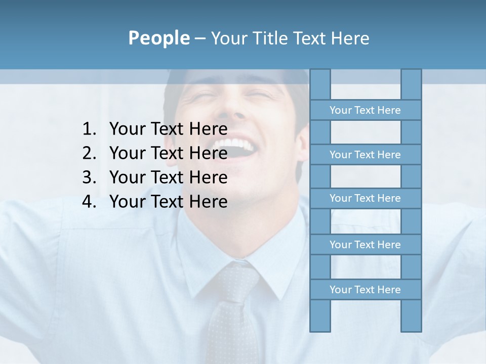 A Man In A Blue Shirt And Tie With His Arms Outstretched PowerPoint Template