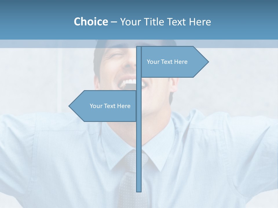 A Man In A Blue Shirt And Tie With His Arms Outstretched PowerPoint Template