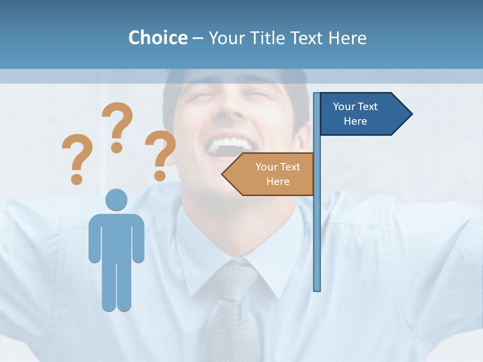 A Man In A Blue Shirt And Tie With His Arms Outstretched PowerPoint Template