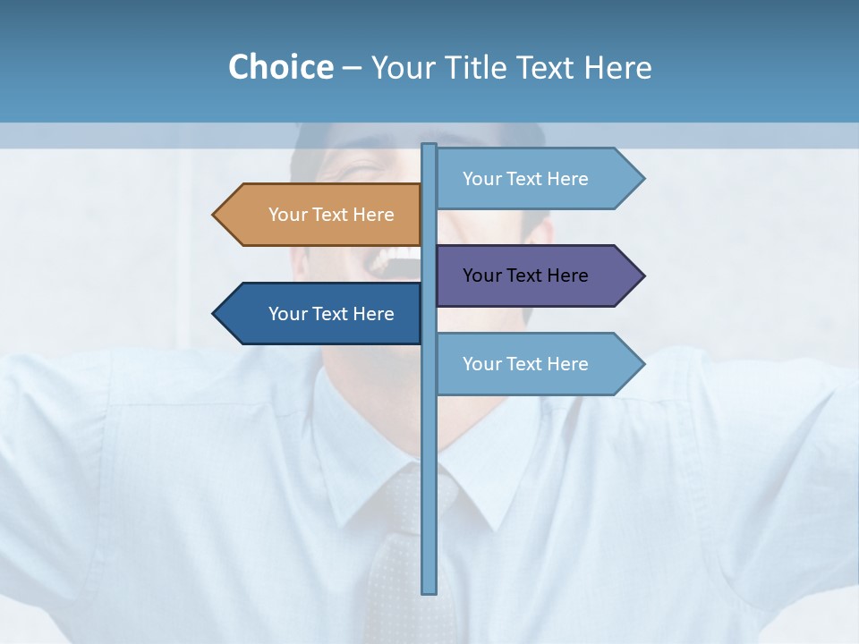 A Man In A Blue Shirt And Tie With His Arms Outstretched PowerPoint Template