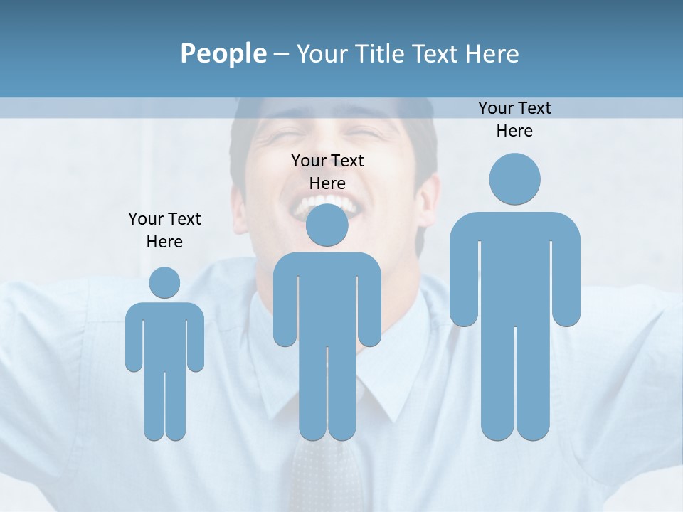 A Man In A Blue Shirt And Tie With His Arms Outstretched PowerPoint Template