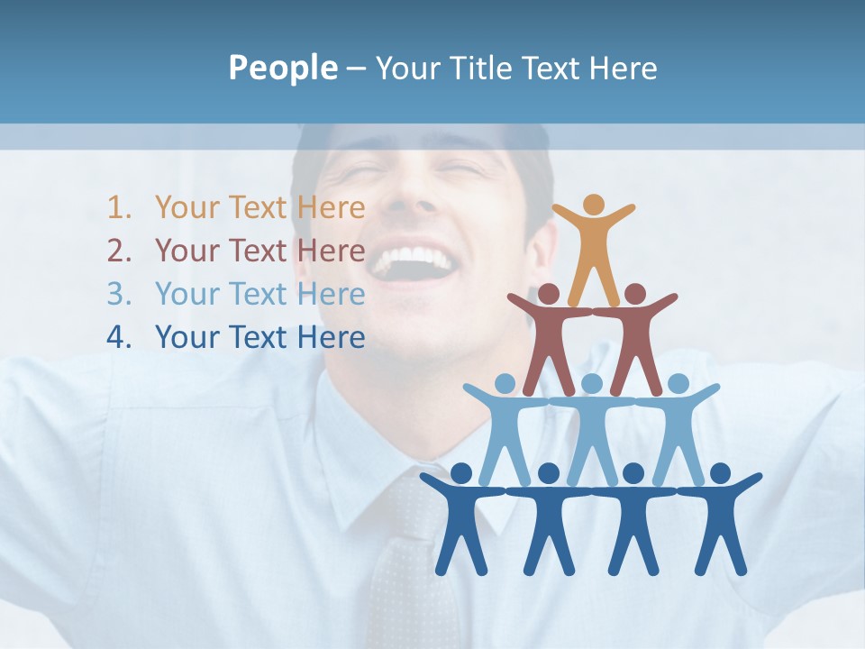 A Man In A Blue Shirt And Tie With His Arms Outstretched PowerPoint Template