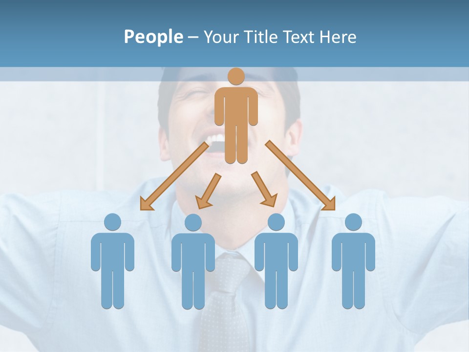 A Man In A Blue Shirt And Tie With His Arms Outstretched PowerPoint Template