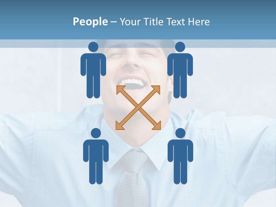 A Man In A Blue Shirt And Tie With His Arms Outstretched PowerPoint Template