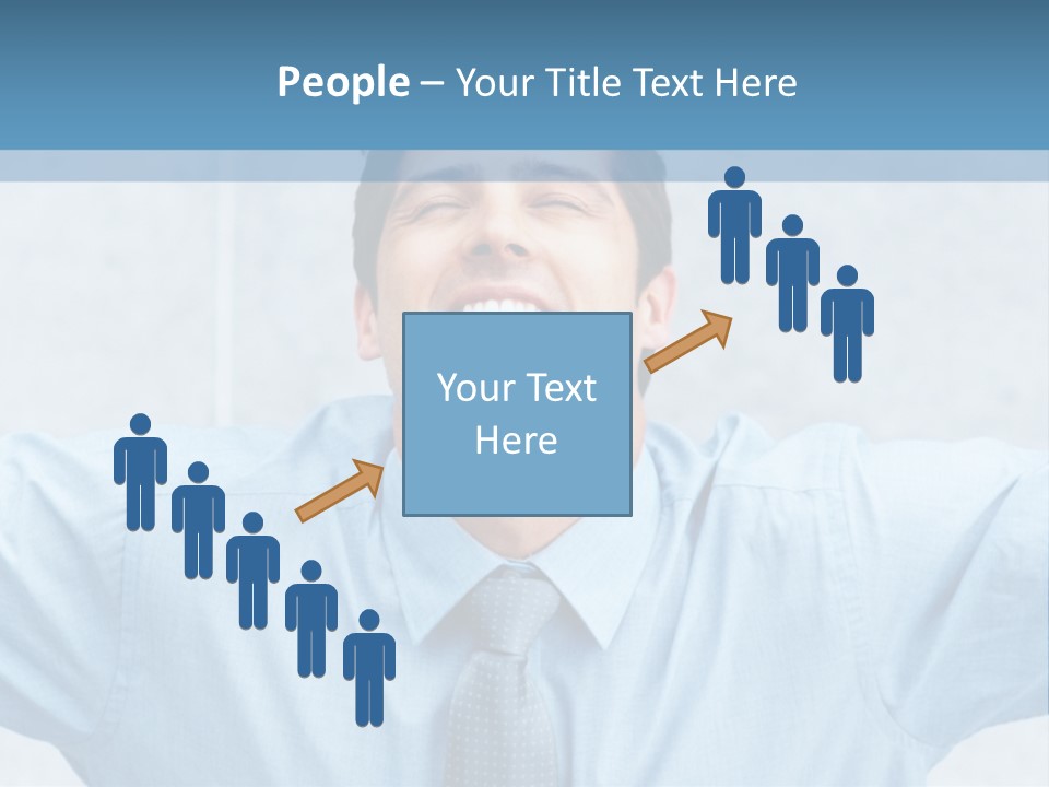 A Man In A Blue Shirt And Tie With His Arms Outstretched PowerPoint Template