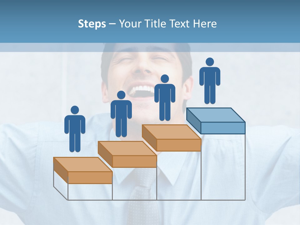 A Man In A Blue Shirt And Tie With His Arms Outstretched PowerPoint Template