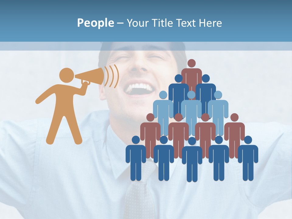 A Man In A Blue Shirt And Tie With His Arms Outstretched PowerPoint Template