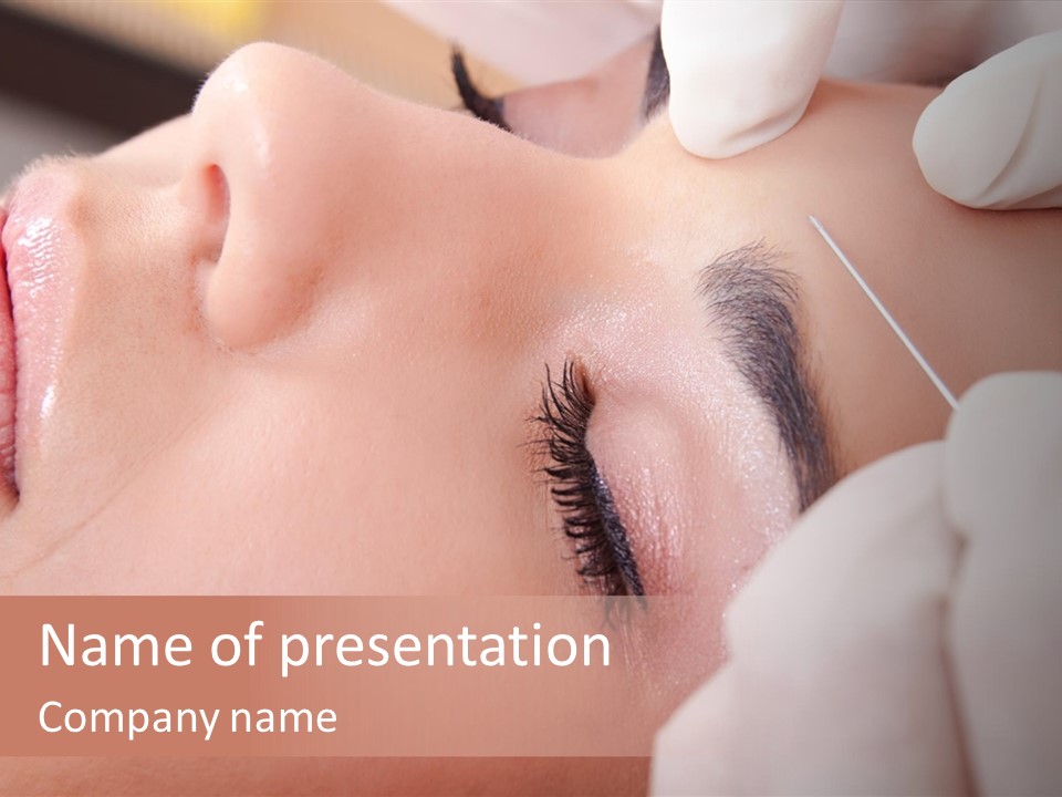 A Woman Getting A Permanent On Her Forehead PowerPoint Template