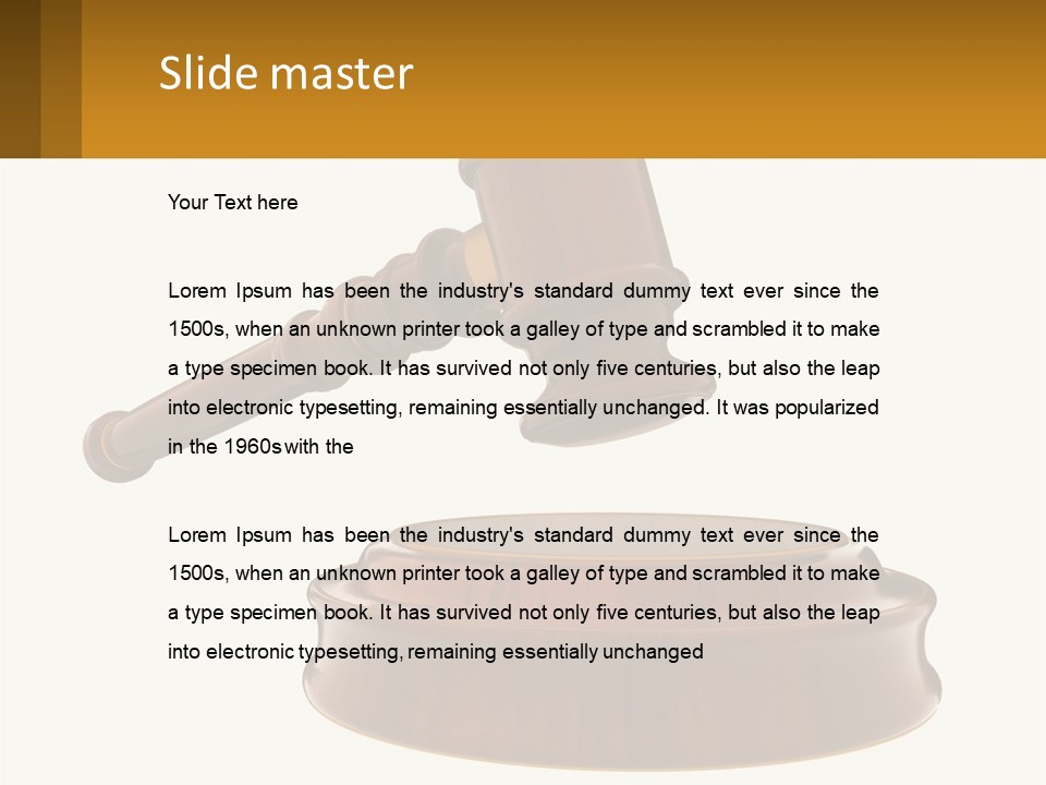 A Wooden Judge's Hammer Hitting A Wooden Table PowerPoint Template