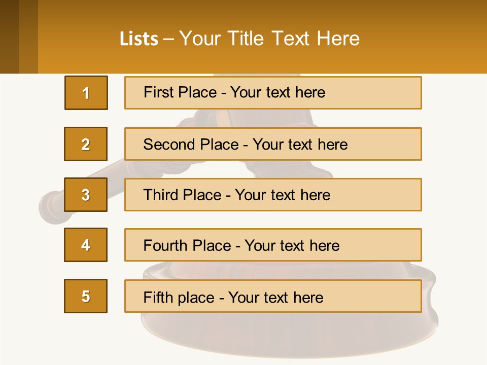 A Wooden Judge's Hammer Hitting A Wooden Table PowerPoint Template