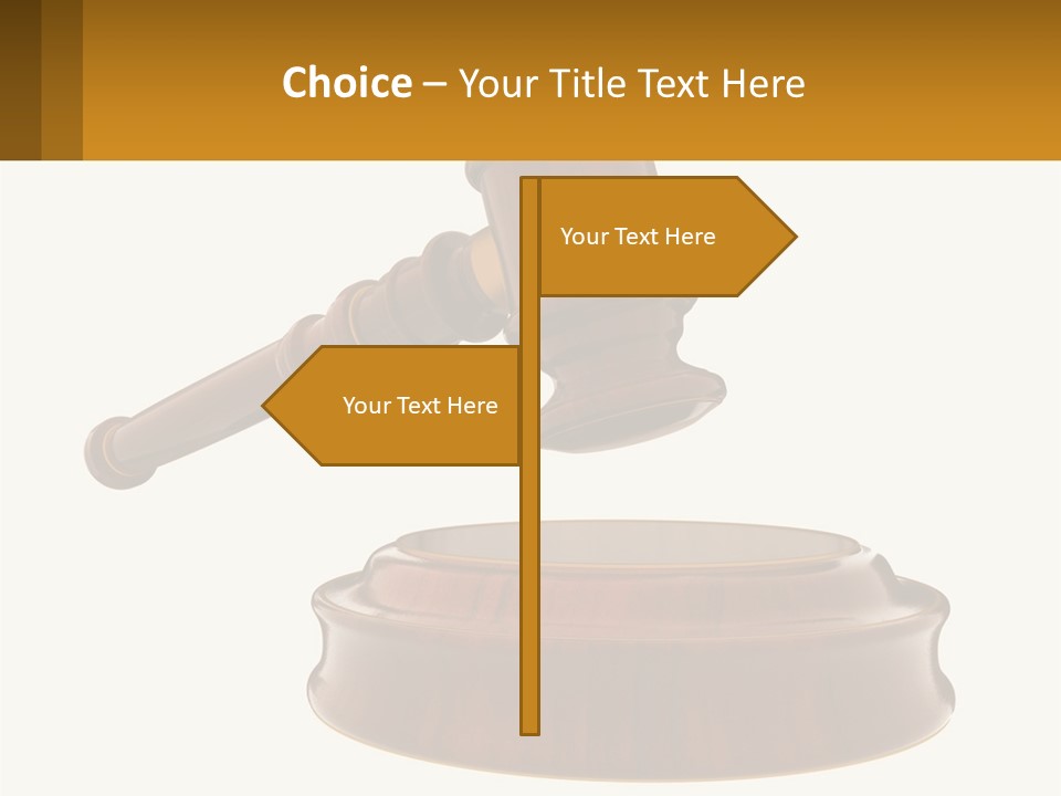 A Wooden Judge's Hammer Hitting A Wooden Table PowerPoint Template