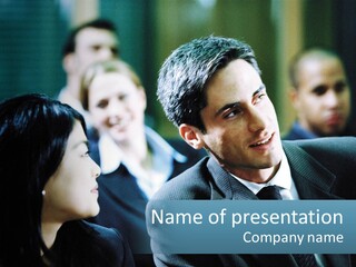 A Group Of Business People Sitting In A Row PowerPoint Template