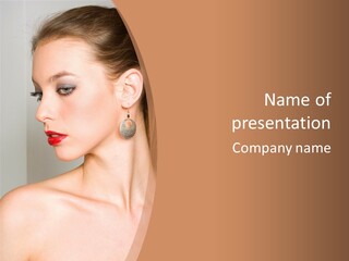 A Beautiful Woman With Red Lipstick And Earrings Powerpoint Template PowerPoint Template