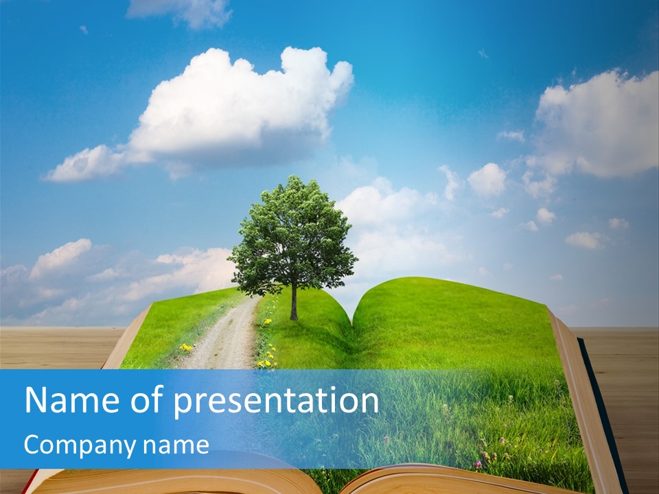 An Open Book With A Tree On Top Of It PowerPoint Template