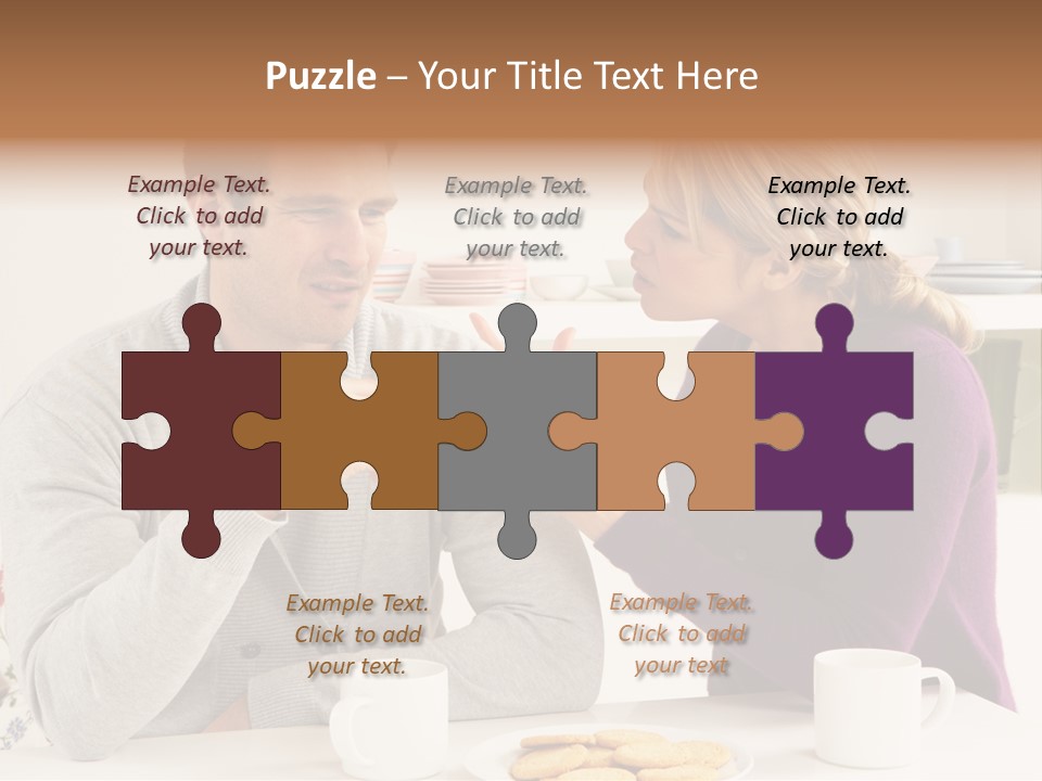 A Man And Woman Sitting At A Table Talking PowerPoint Template